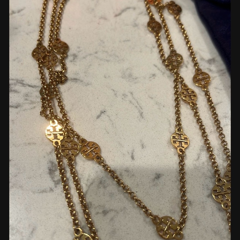 Tory Burch Gold Layered Necklace with Logo Charms - Picture 2 of 11